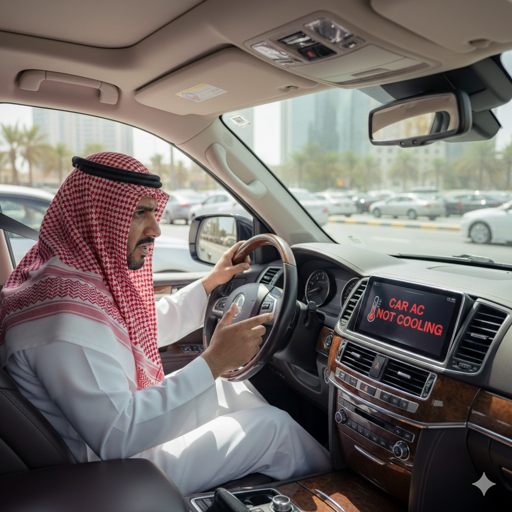 سائق يختبر فتحة مكيف السيارة ولا يجد هواءً بارداً