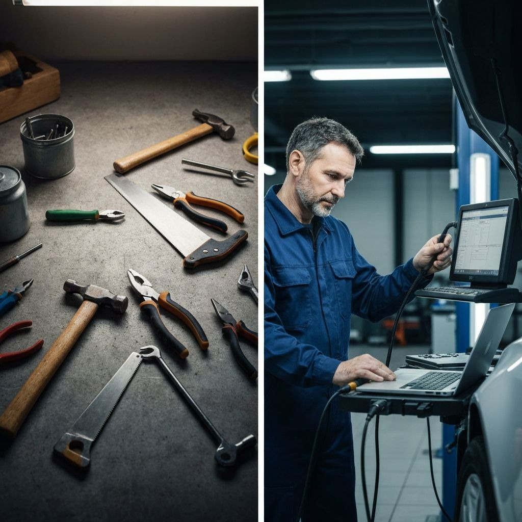 مقارنة بين أدوات صيانة منزلية ومعدات ورشة احترافية لمكيف السيارة